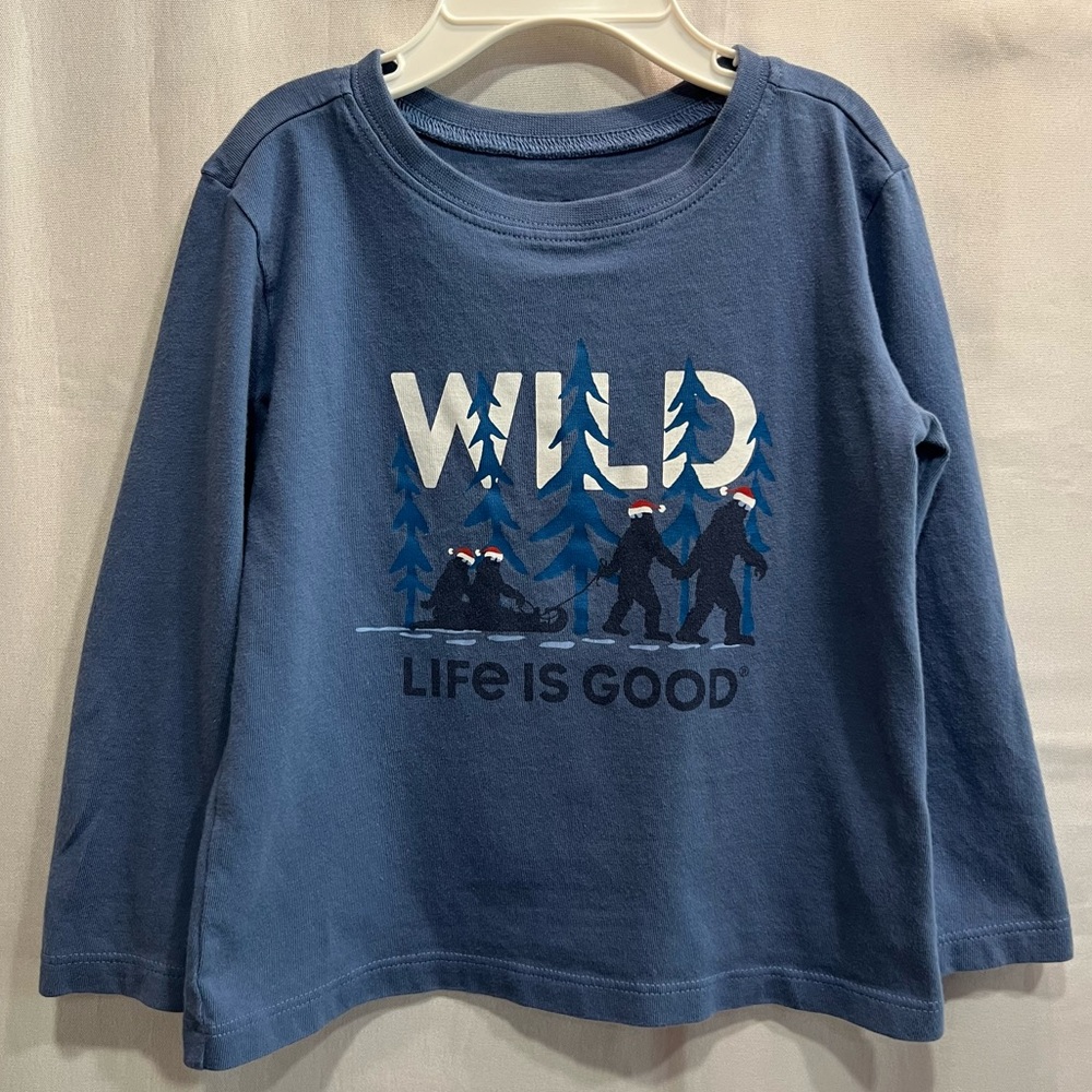 Toddler Life Is Good Crusher Long Sleeve Christmas Graphic Tee Blue Size 2T